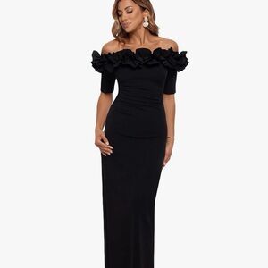 Xscape Black Strapless Ruffle Dress